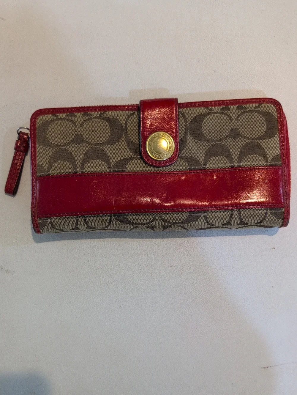 Coach Legacy Signature Monogram Red Stripe Slim Bifold Wallet- Vintage